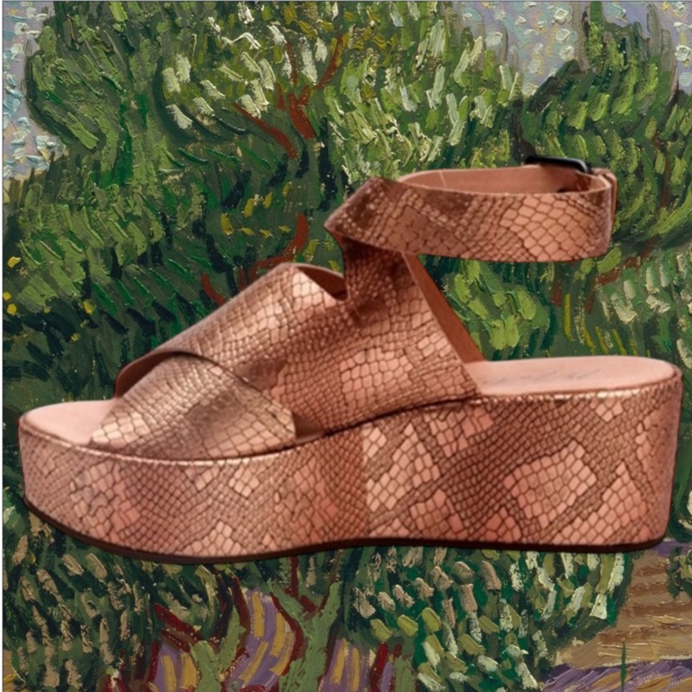 MATISSE RUNAWAY ROSE GOLD SNAKE PLATFORM SANDALS SIZE 7 - Picture 11 of 14